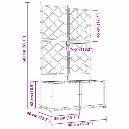 Градинска саксия с решетка 2 pcs Черно 80 x 40 x 143 см ПП