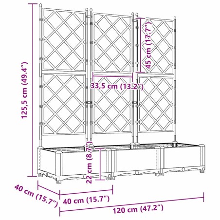Градинска саксия с решетка 3 pcs Черно 120 x 40 x 125.5 см ПП