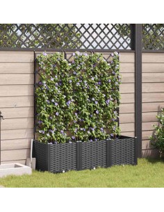 Градинска саксия с решетка 3 pcs Черно 120 x 40 x 143 см ПП
