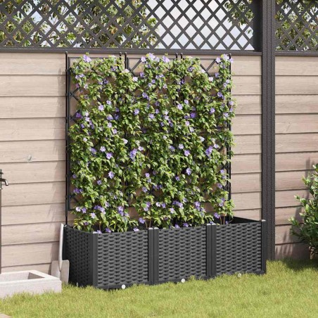 Градинска саксия с решетка 3 pcs Черно 120 x 40 x 143 см ПП