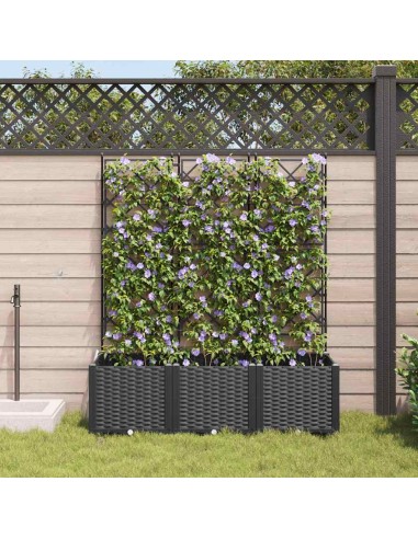Градинска саксия с решетка 3 pcs Черно 120 x 40 x 143 см ПП