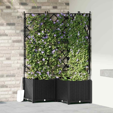 Градинска саксия с решетка 3 pcs Черно 80 x 80 x 143 см ПП