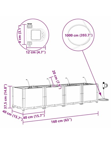 Градински саксии Черно 160 x 40 x 37.5 см Стомана