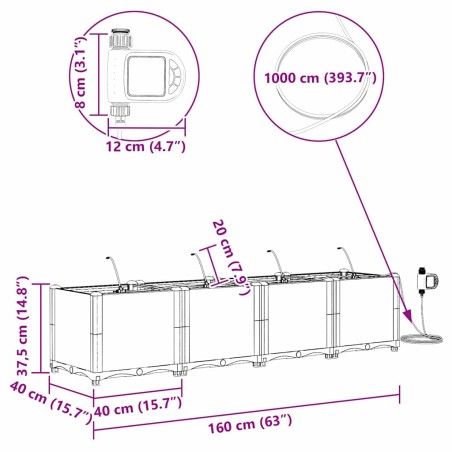 Градински саксии Черно 160 x 40 x 37.5 см Стомана