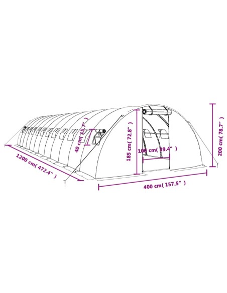 Оранжерия със стоманена рамка бяла 48 м² 12x4x2 м
