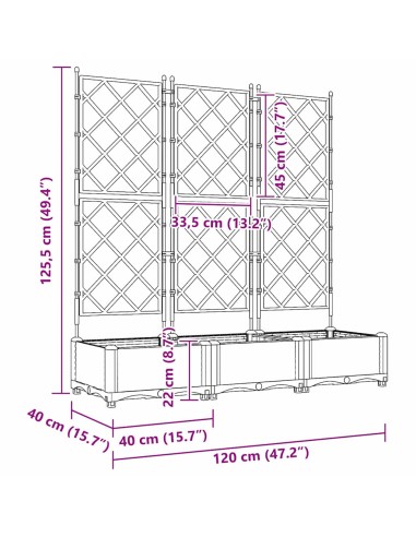 Градинска саксия с решетка 3 pcs Сив 120 x 40 x 125.5 см ПП