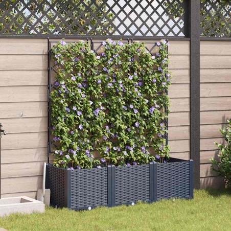 Градинска саксия с решетка 3 pcs Сив 120 x 40 x 143 см ПП