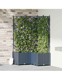 Градинска саксия с решетка 3 pcs Сив 80 x 80 x 143 см ПП