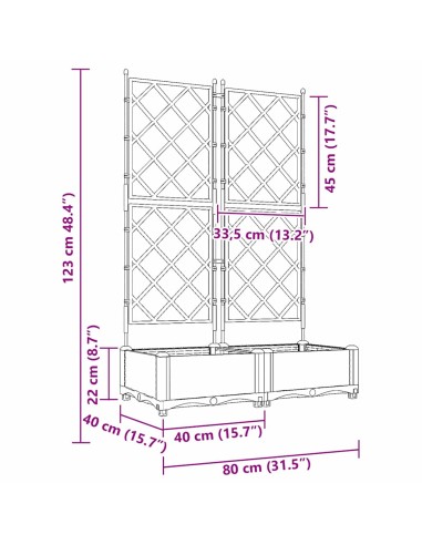 Градинска саксия с решетка Светлосиво 80 x 40 x 125.5 см ПП