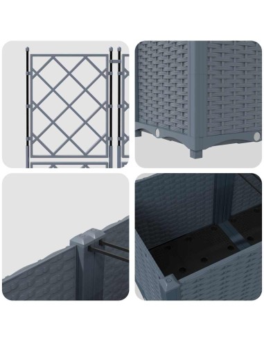 Градинска саксия с решетка 3 pcs Светлосиво 120 x 40 x 143 см