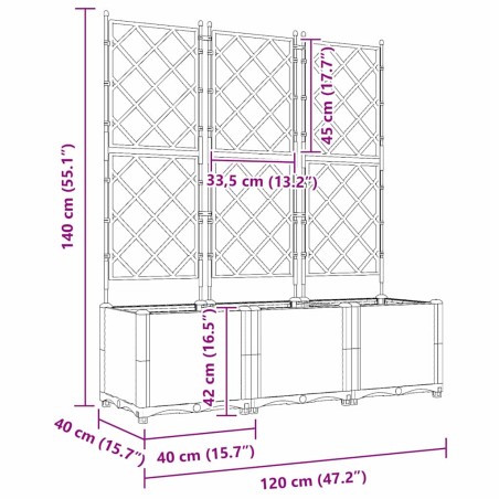 Градинска саксия с решетка 3 pcs Светлосиво 120 x 40 x 143 см
