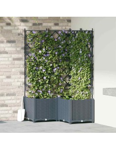 Градинска саксия с решетка 3 pcs Светлосиво 80 x 80 x 143 см ПП