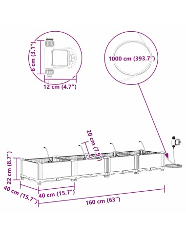 Градински саксии Светлосиво 160 x 40 x 22 см Стомана