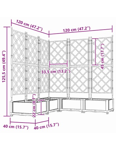 Градинска саксия с решетка 5 pcs Бяло 120 x 120 x 125.5 см ПП