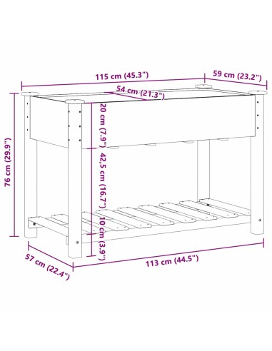 Градинска саксия с рафт Бежово 115 x 59 x 76.5 см Твърда ела