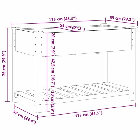Градинска саксия с рафт Бежово 115 x 59 x 76.5 см Твърда ела
