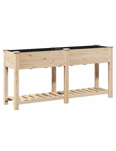 Градинска саксия с рафт Бежово 161 x 43 x 76.5 см Твърда ела