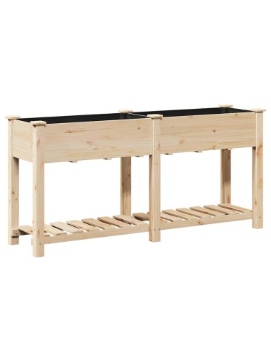 Градинска саксия с рафт Бежово 161 x 43 x 76.5 см Твърда ела