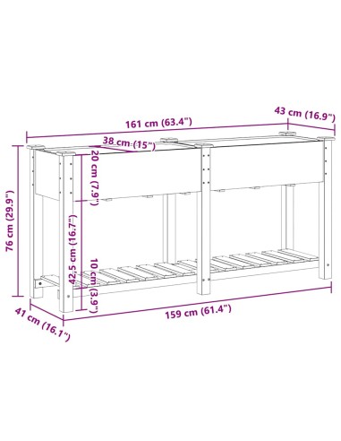 Градинска саксия с рафт Бежово 161 x 43 x 76.5 см Твърда ела