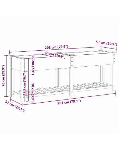 Градинска саксия с рафт Бежово 203 x 53 x 76.5 см Твърда ела