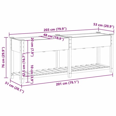 Градинска саксия с рафт Бежово 203 x 53 x 76.5 см Твърда ела