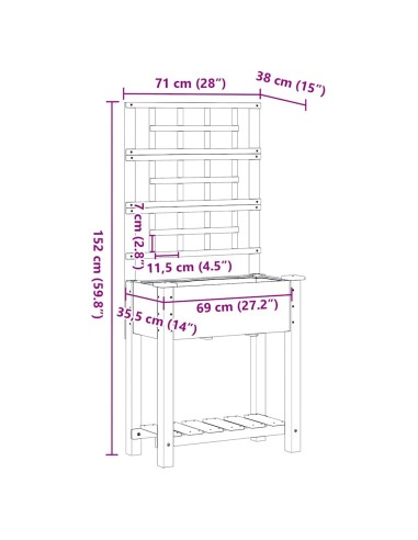 Градинска саксия с рафт Бежово 71 x 38 x 152 см Твърда ела