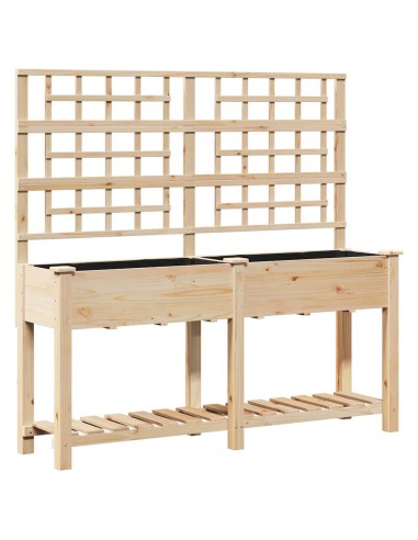 Градинска саксия с рафт Бежово 161 x 46 x 152.5 см Твърда ела