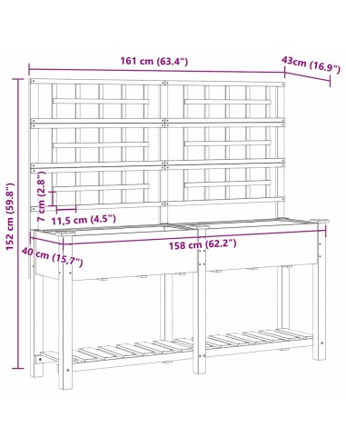 Градинска саксия с рафт Бежово 161 x 46 x 152.5 см Твърда ела