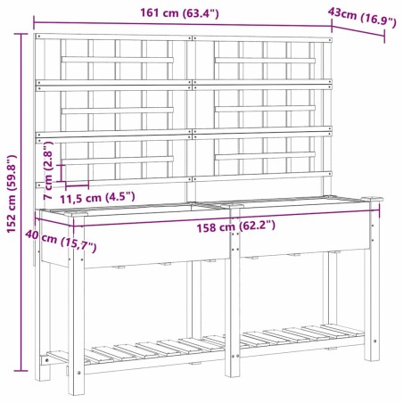 Градинска саксия с рафт Бежово 161 x 46 x 152.5 см Твърда ела