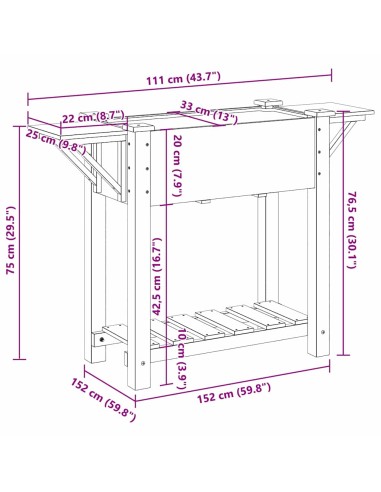 Градинска саксия с рафт Бежово 111 x 37 x 76.5 см Твърда ела
