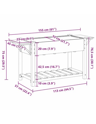 Градинска саксия с рафт Бежово 155 x 59 x 76.5 см Твърда ела