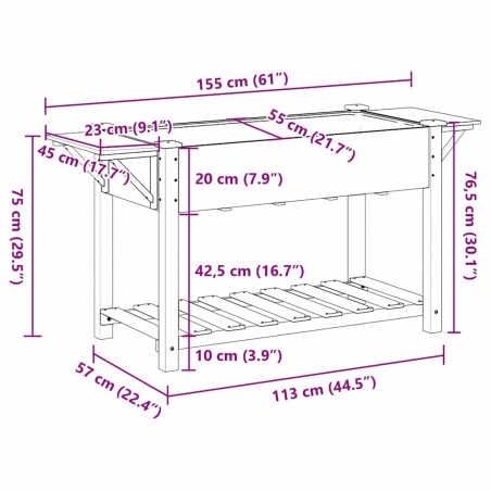 Градинска саксия с рафт Бежово 155 x 59 x 76.5 см Твърда ела
