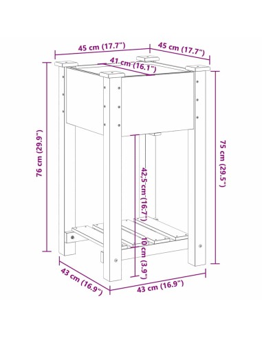 Градинска саксия с рафт Бежово 45 x 45 x 76.5 см Твърда ела