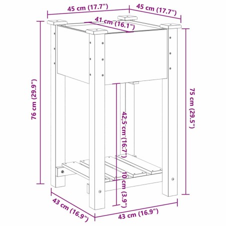 Градинска саксия с рафт Бежово 45 x 45 x 76.5 см Твърда ела