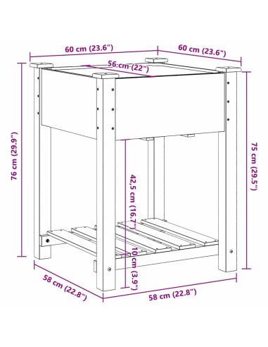 Градинска саксия с рафт Бежово 60.5 x 60 x 76.5 см Твърда ела