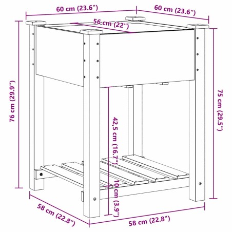 Градинска саксия с рафт Бежово 60.5 x 60 x 76.5 см Твърда ела