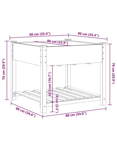Градинска саксия с рафт Бежово 90 x 90 x 76.5 см Твърда ела