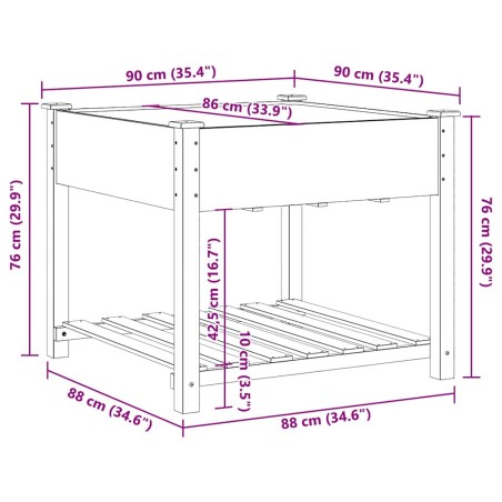 Градинска саксия с рафт Бежово 90 x 90 x 76.5 см Твърда ела