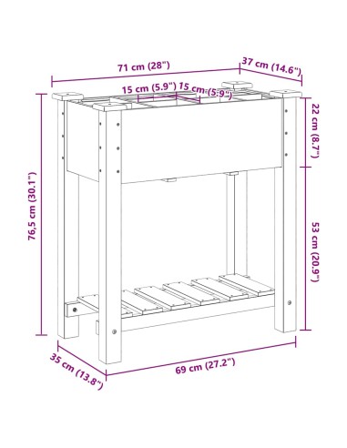 Градинска саксия с рафт Бежово 71 x 37 x 76.5 см Твърда ела