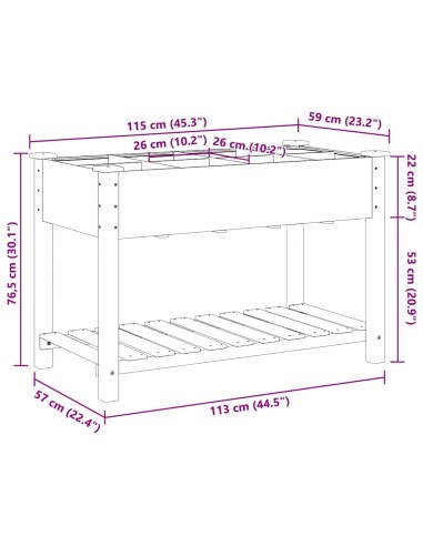 Градинска саксия с рафт Бежово 115 x 59 x 76.5 см Твърда ела