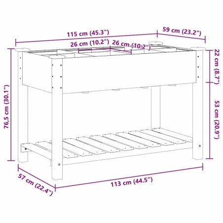 Градинска саксия с рафт Бежово 115 x 59 x 76.5 см Твърда ела