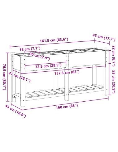 Градинска саксия с рафт Бежово 161.5 x 45 x 76.5 см Твърда ела