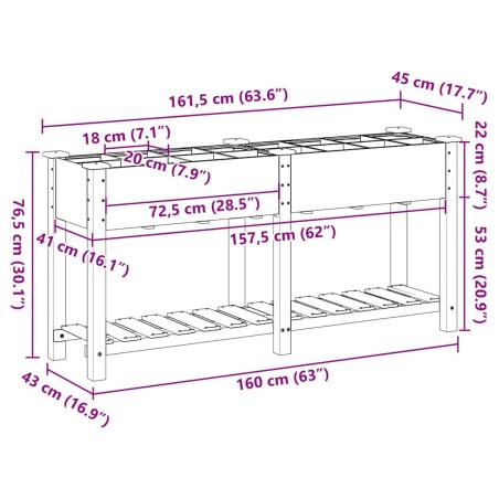 Градинска саксия с рафт Бежово 161.5 x 45 x 76.5 см Твърда ела