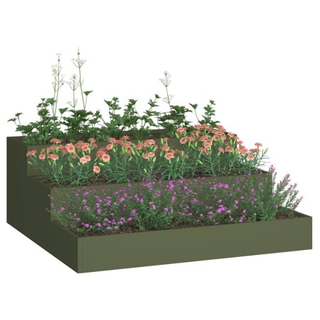 Градинска саксия Маслиненозелен 90 x 90 x 35 см Стомана