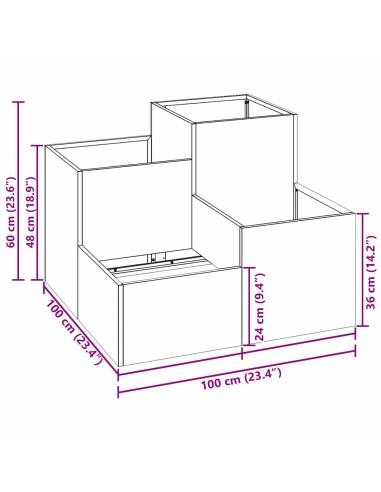 Градинска саксия Черно 100 x 100 x 60 см Стомана
