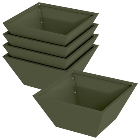 Саксия за градина 5 pcs Маслиненозелен 35 x 35 x 15 см Стомана