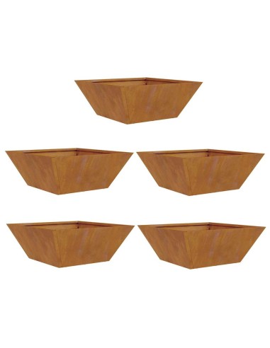 Саксия за градина 5 pcs Ръждясало 40 x 40 x 15 см