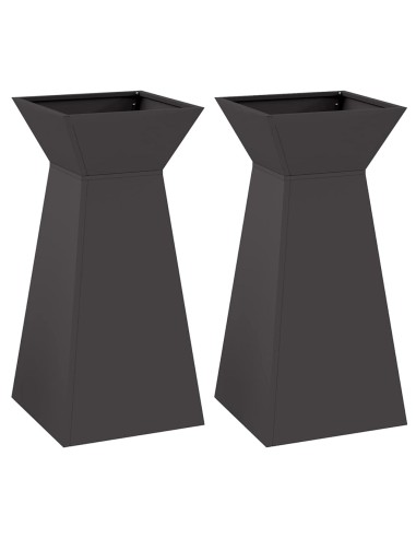 Саксия с колона 2 pcs Черно 35 x 35 x 73 см Стомана