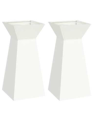 Саксия с колона 2 pcs Бяло 35 x 35 x 73 см Стомана