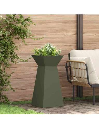 Саксия с колона 2 pcs Маслинено 35 x 35 x 73 см Стомана